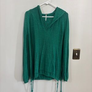 Free People Optimistic Green Side Tie Knit V-Neck Pullover Hoodie small